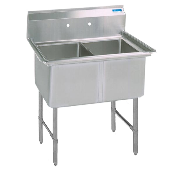 Bk Resources Two Compartment Sink 24 in x 24 in, 2, 2, Free Standing, Stainless Steel BKS-2-24-14S - main